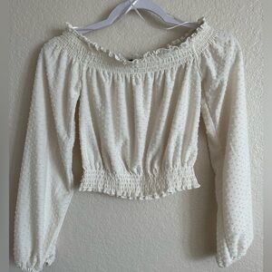 h&m divided white off the shoulder, long sleeve top, xs